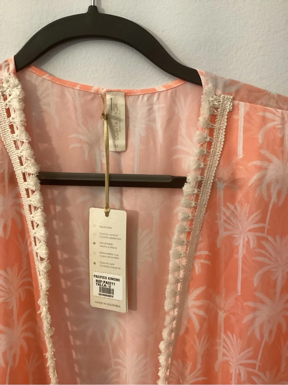 Women’s Coral Palm Print Swim Coverup with Tassel Tie